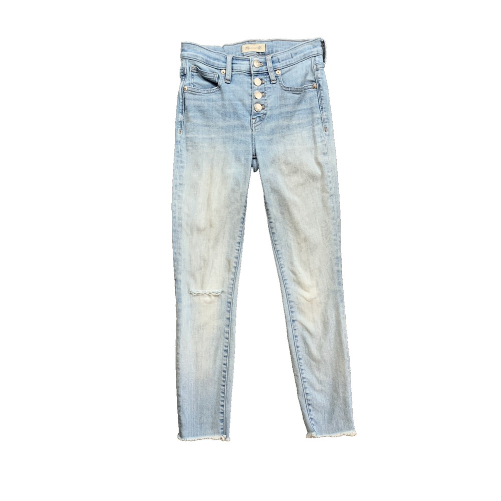 Madewell Jeans Women 23 Blue High Rise Skinny Exposed Buttons Raw Hem Distressed